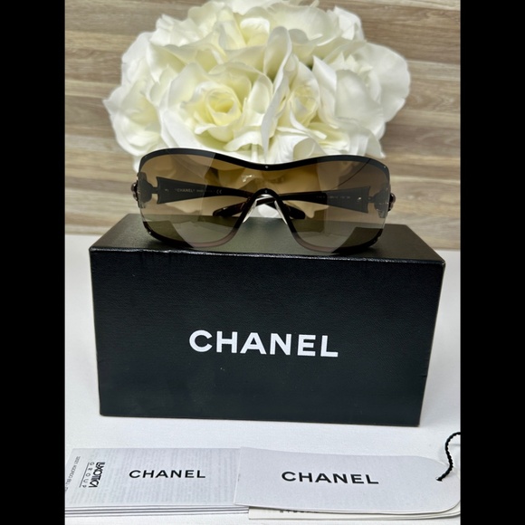 Chanel Y2K Vintage CC Logo Camellia Flower Brown Frameless Sunglasses 4164-B - Picture 9 of 14